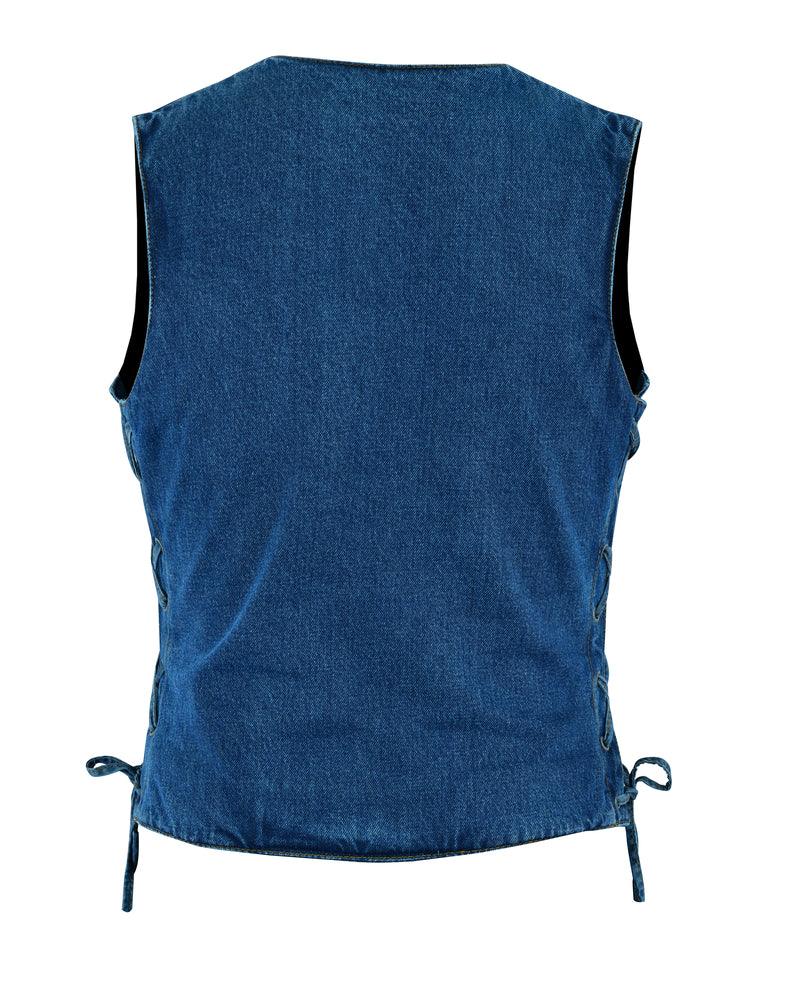 DM997 Women's Single Back Panel Concealed Carry Denim Vest - Blue - Wind Angels