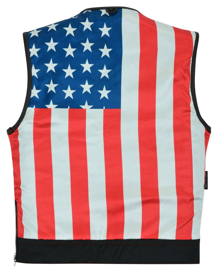 DS155 Men's Leather Vest with Red Stitching and USA Inside Flag Linin - Wind Angels