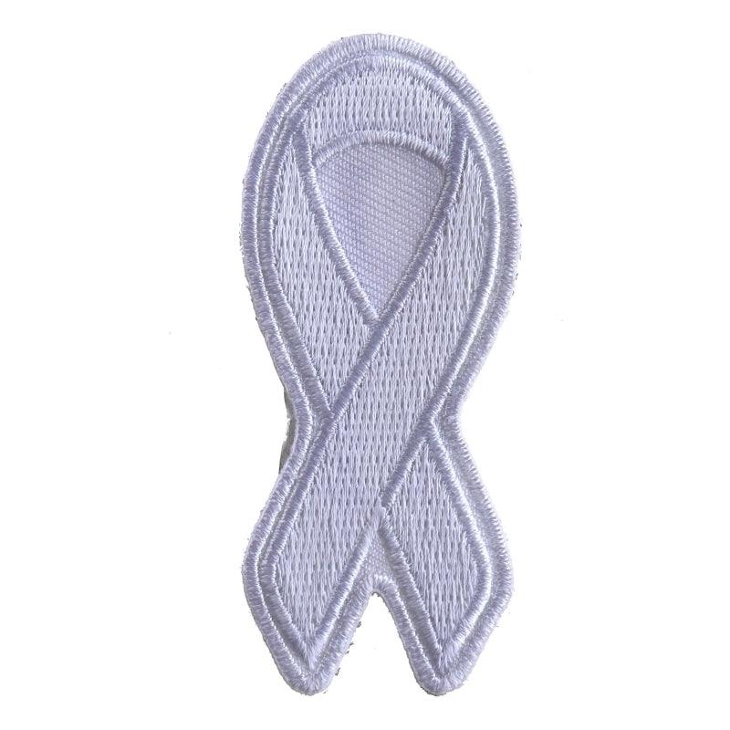 P3778 White Lung Cancer Awareness Ribbon Patch - Wind Angels