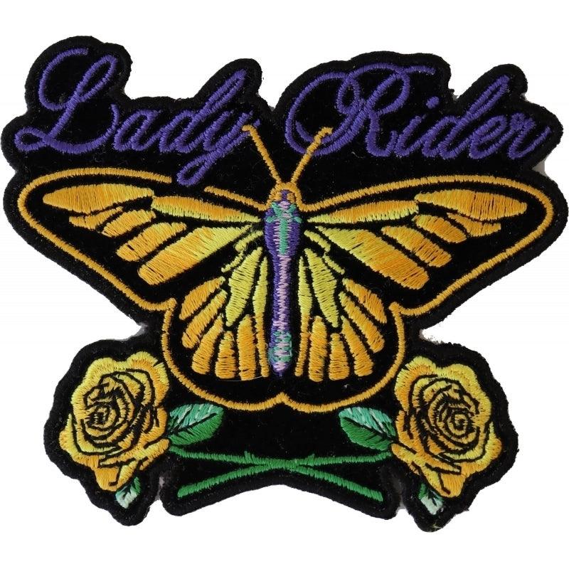 P3945 Lady Rider Butterfly With Yellow Roses Small Iron on Patch - Wind Angels