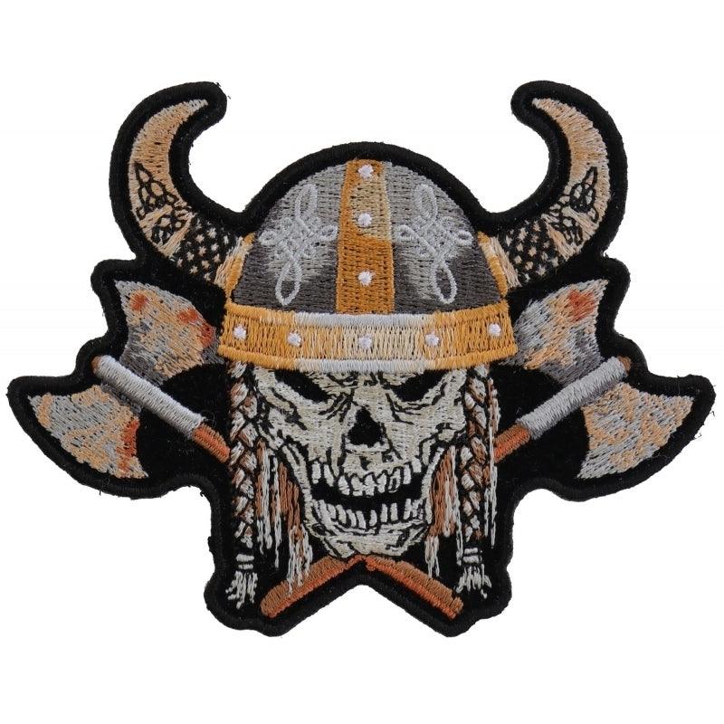 P4955 Viking Skull With Axes and Horn Helmet Small Patch - Wind Angels