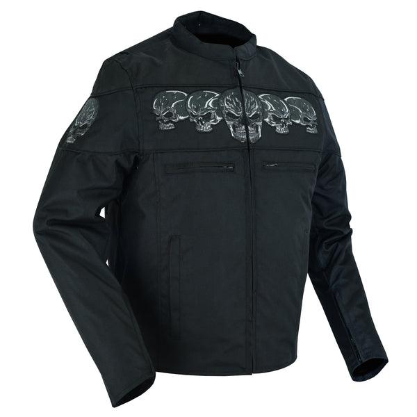 DS600 Men's Textile Scooter Style Jacket w/ Reflective Skulls - Wind Angels