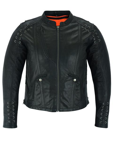 DS885 Women's Stylish Jacket with Grommet and Lacing Accents - Wind Angels