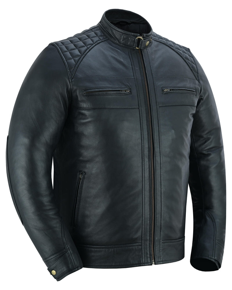 Classic Charm Men's Sheepskin Leather Jacket with Snap Button Collar