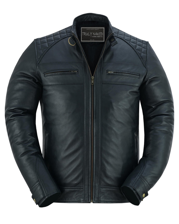 Classic Charm Men's Sheepskin Leather Jacket with Snap Button Collar