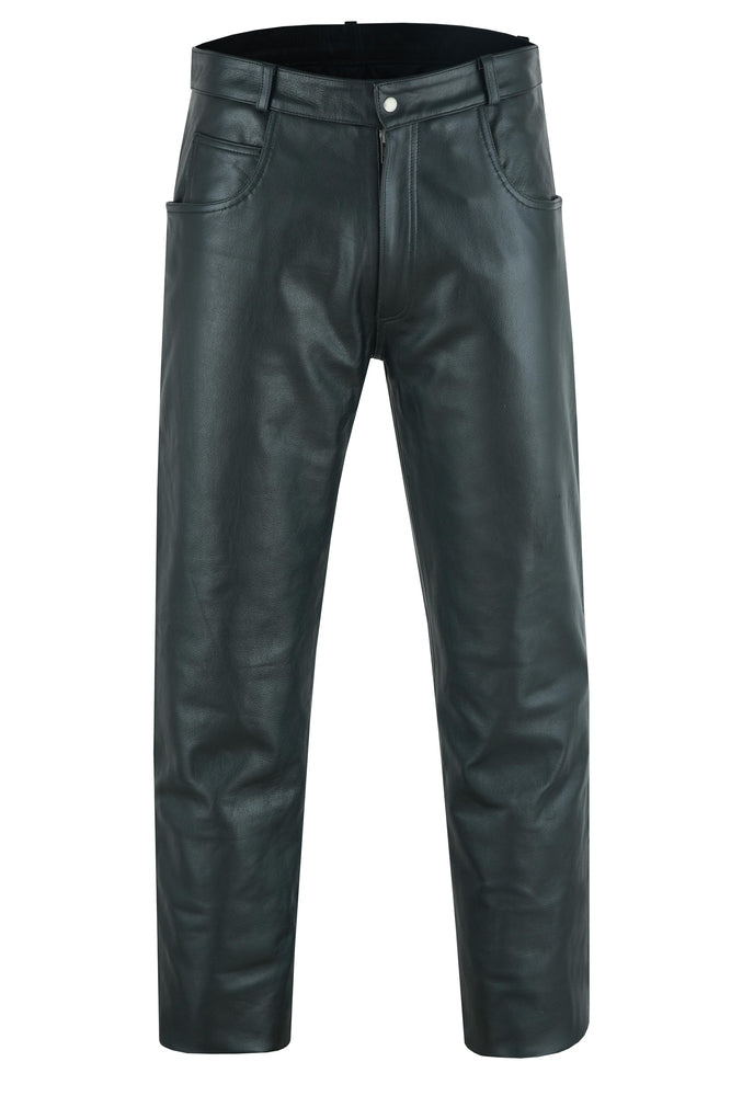 DS451 Men's Black Classic 5 Pocket Casual Motorcycle Leather Pants
