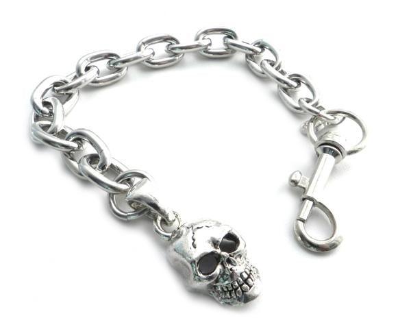 BC11-SKXL Skull Pendant on link Chain Bracelet 8" - Wind Angels