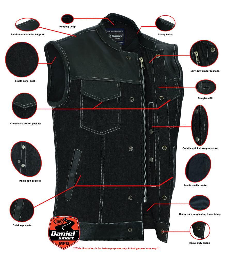 DM900 Men's Leather/Denim Combo Vest - Wind Angels