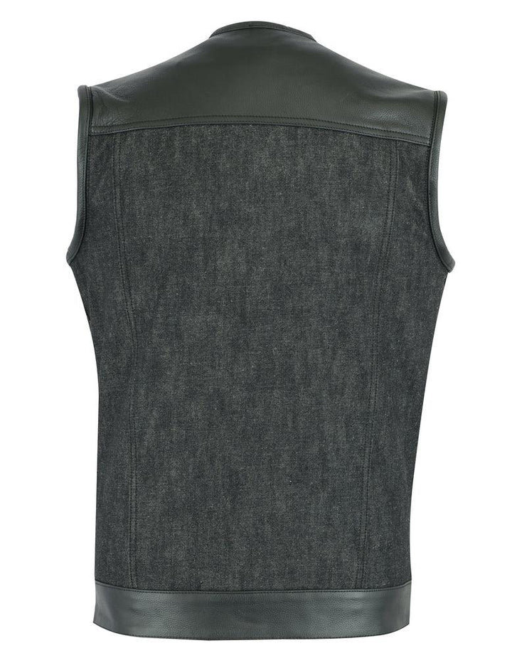 DM901 Men's Leather/Denim Combo Vest Without Collar - Wind Angels