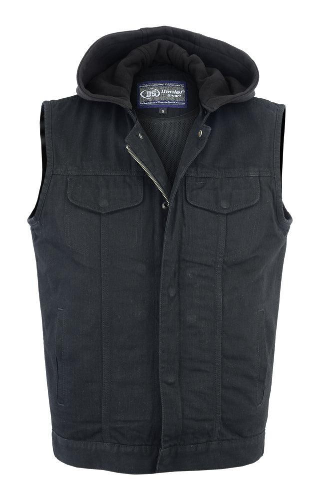 DM982 Men's Black Denim Single Back Panel Concealment Vest w/Rem - Wind Angels