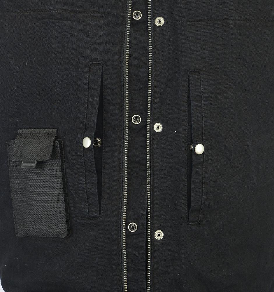 DM991 Men's Black Denim Single Panel Concealment Vest W/Leather Trim- - Wind Angels
