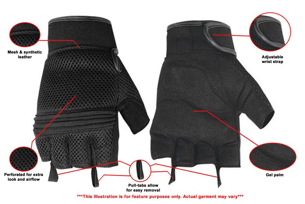 DS10 Synthetic Leather/ Mesh Fingerless Glove - Wind Angels