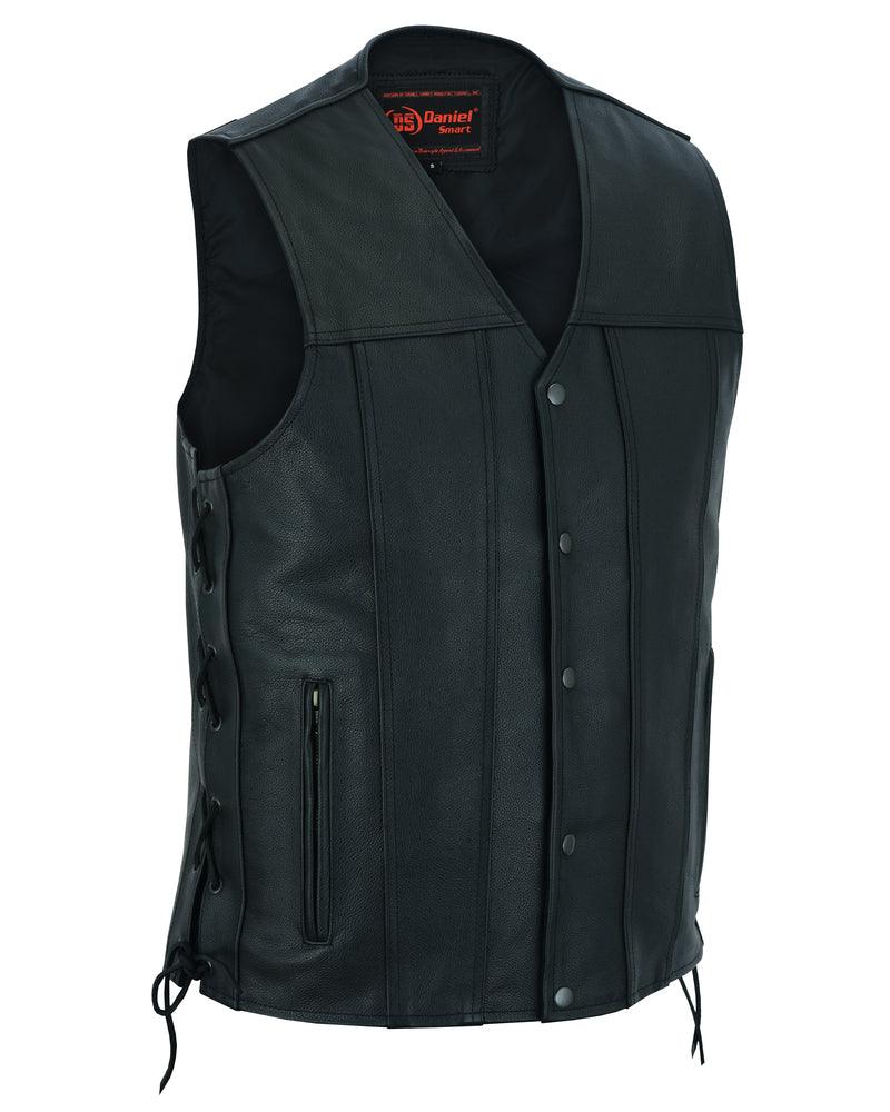 DS161TALL Men's Tall Classic Tapered Bottom Biker Leather Vest - Wind Angels