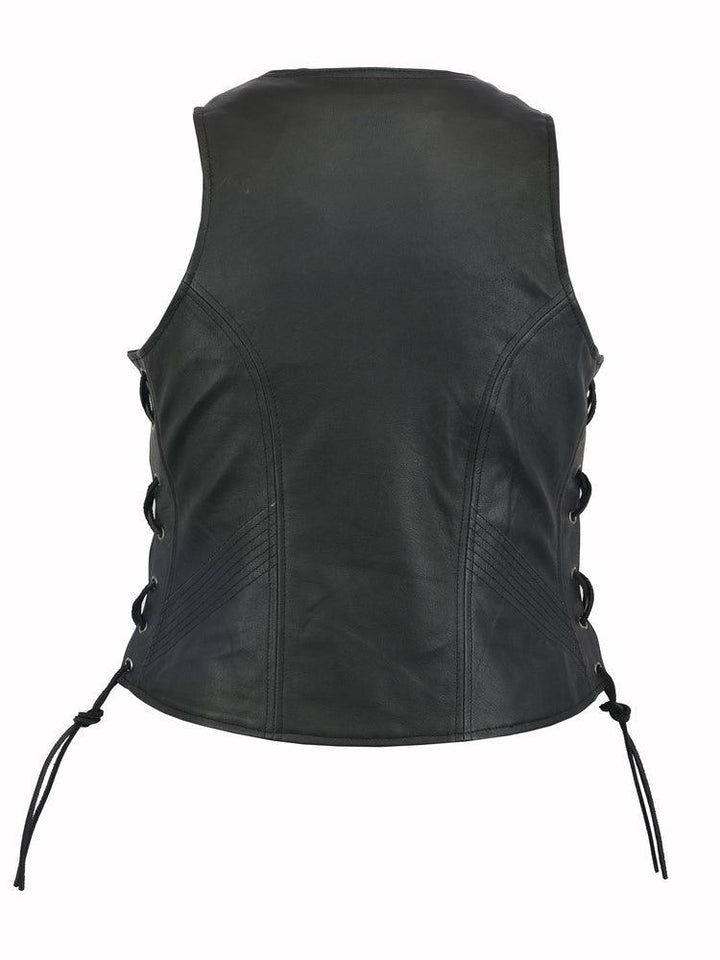 DS245 Women's Stylish Open Neck Side Lace Zipper Front Vest - Wind Angels