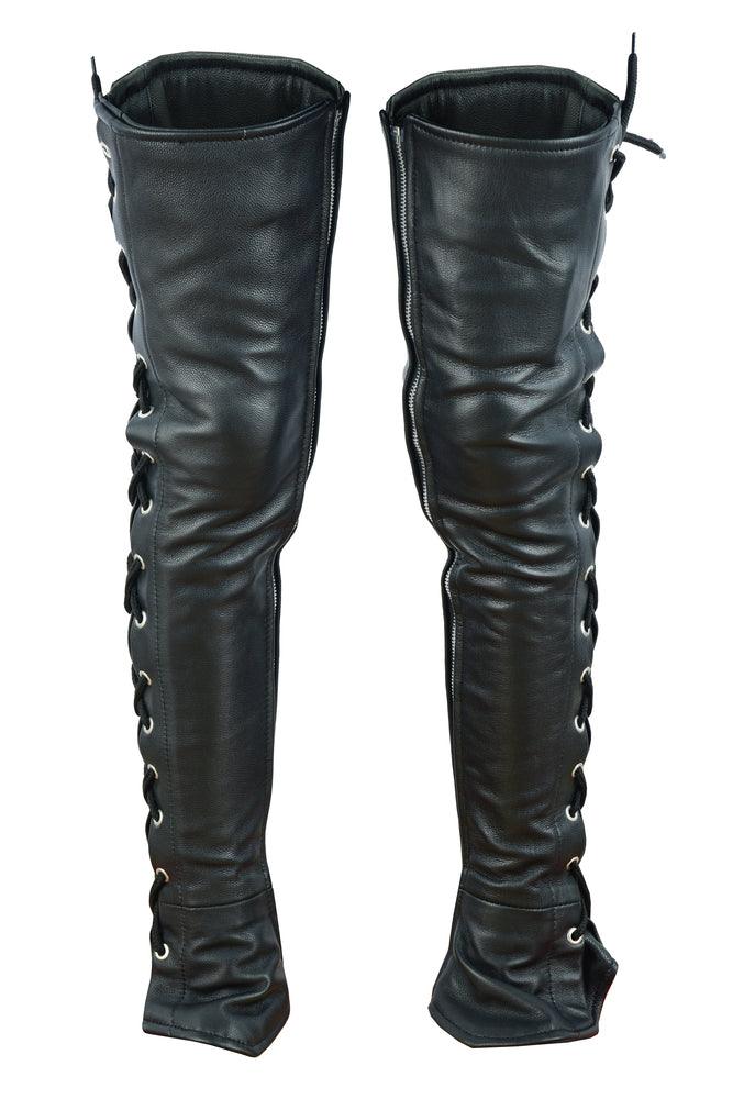 DS422 Women's Black Thigh High Leather Side Lace Leggings - Wind Angels