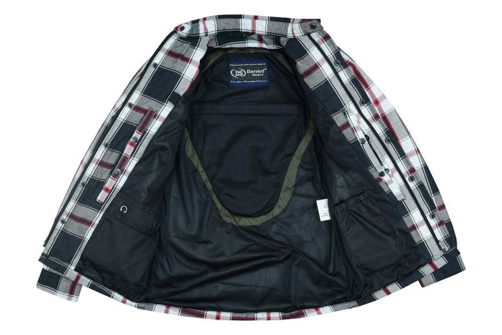 DS4672 Armored Flannel Shirt - Black, White & Red - Wind Angels