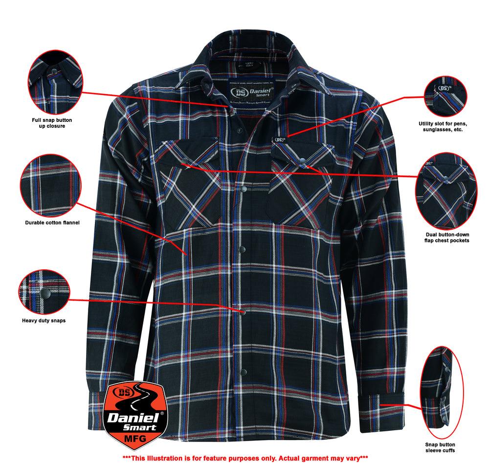 DS4680 Flannel Shirt - Black, Red and Blue - Wind Angels