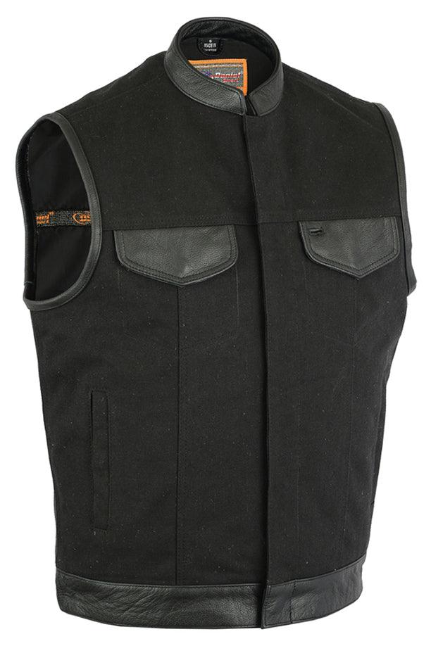 DS685 Canvas Material Single Back Panel Concealment Vest W/Leather Tr - Wind Angels