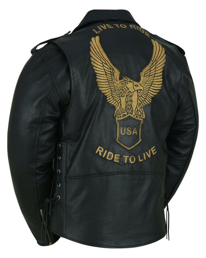 DS759 Men's Eagle Embossed Live To Ride - Ride To Live Classic Black - Wind Angels