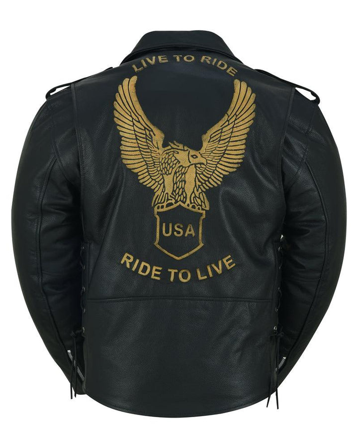 DS759 Men's Eagle Embossed Live To Ride - Ride To Live Classic Black - Wind Angels