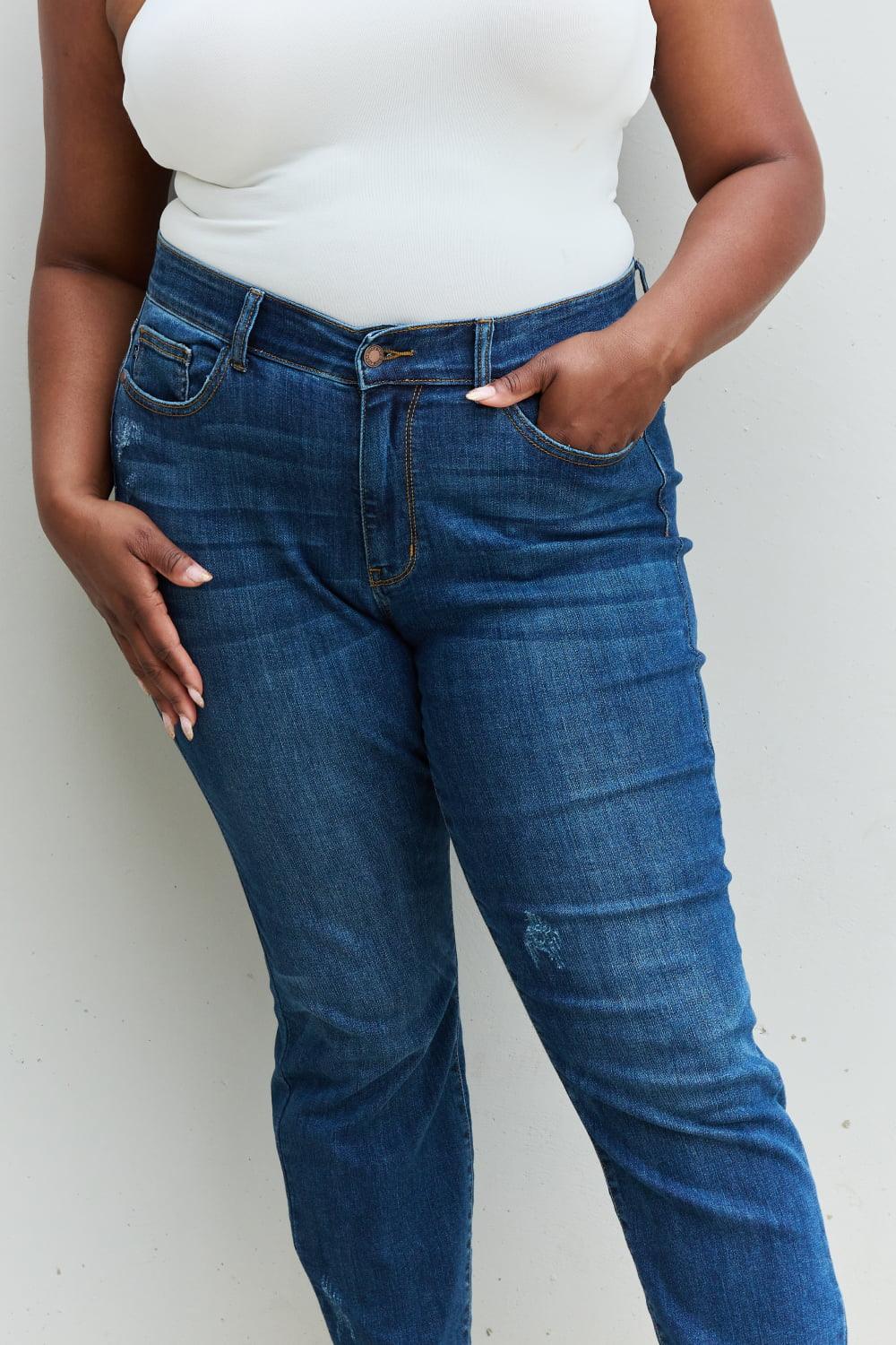 Judy Blue Aila Regular Full Size Mid Rise Cropped Relax Fit Jeans - Wind Angels