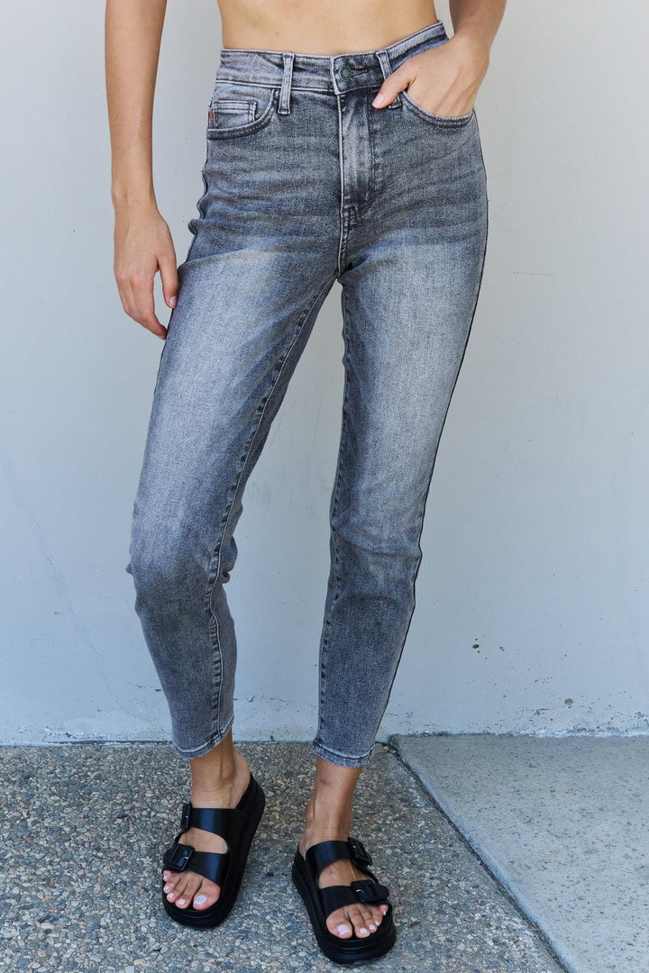 Judy Blue Racquel Full Size High Waisted Stone Wash Slim Fit Jeans - Wind Angels