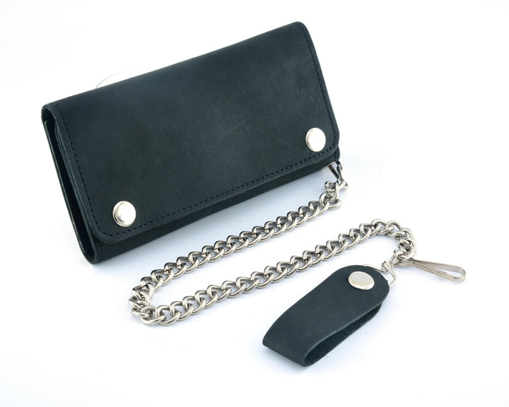 BWC238 Matte Black Biker Leather Wallet with Chain