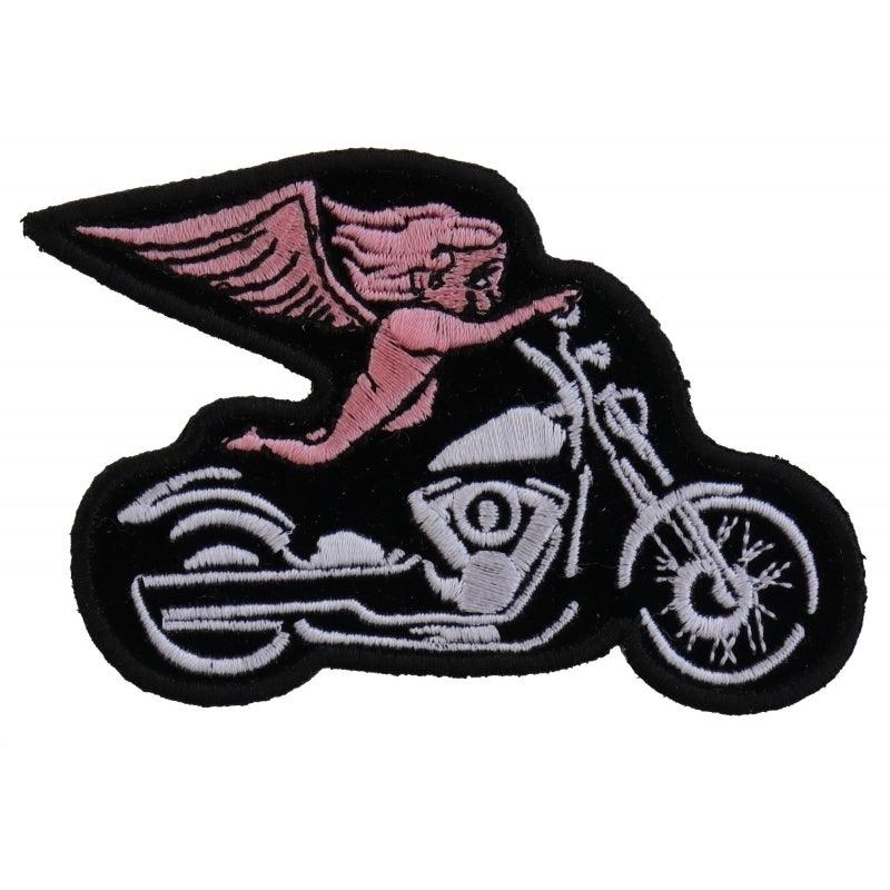 P3789 Pink Biker Angel On Motorcycle Patch - Wind Angels