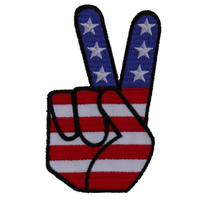 P6034 Peace Hand Sign with American Flag Patriotic Iron on Patch - Wind Angels