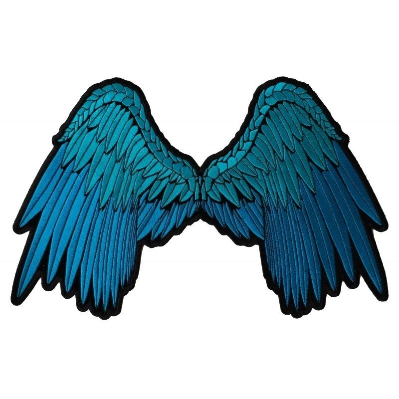 PL3012 Pretty Angel Wings in Blue Embroidered Large Iron on Patch - Wind Angels