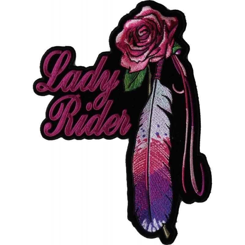 PL3946 Rose Feather Lady Rider Embroidered Iron on Biker Patch - Wind Angels