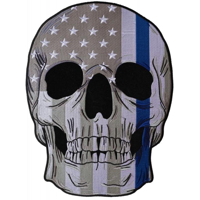PL5995 Thin Blue Line Police Flag Skull Embroidered Iron on Patch - Wind Angels