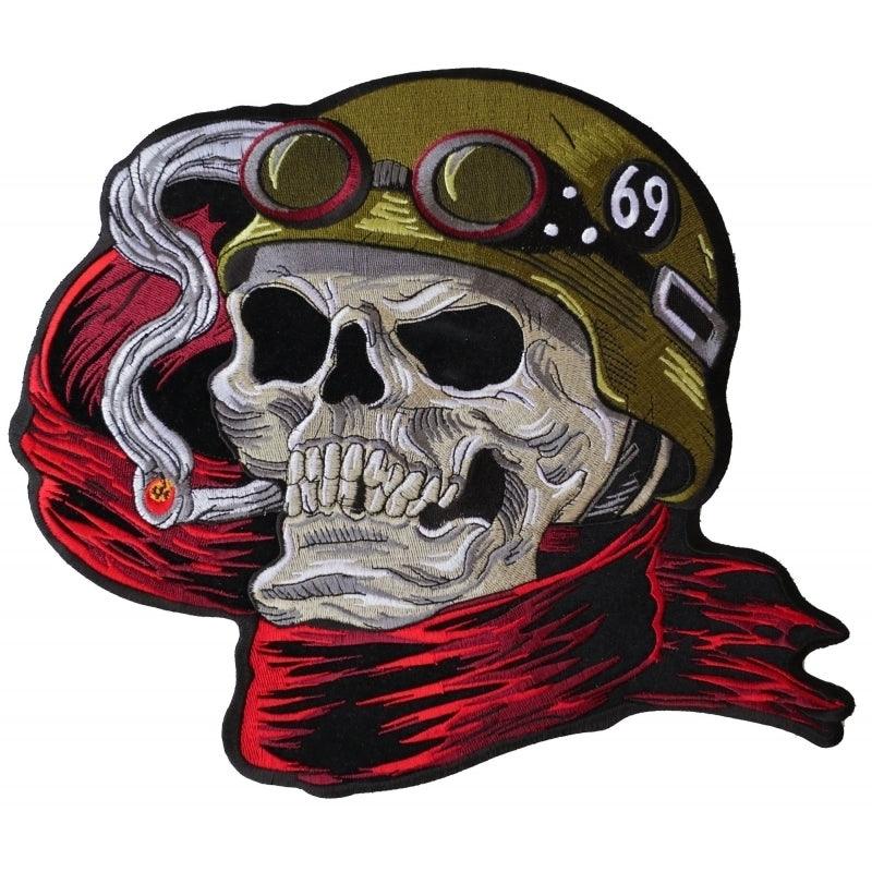 PL6016 Biker Skull Embroidered Iron on Patch - Wind Angels