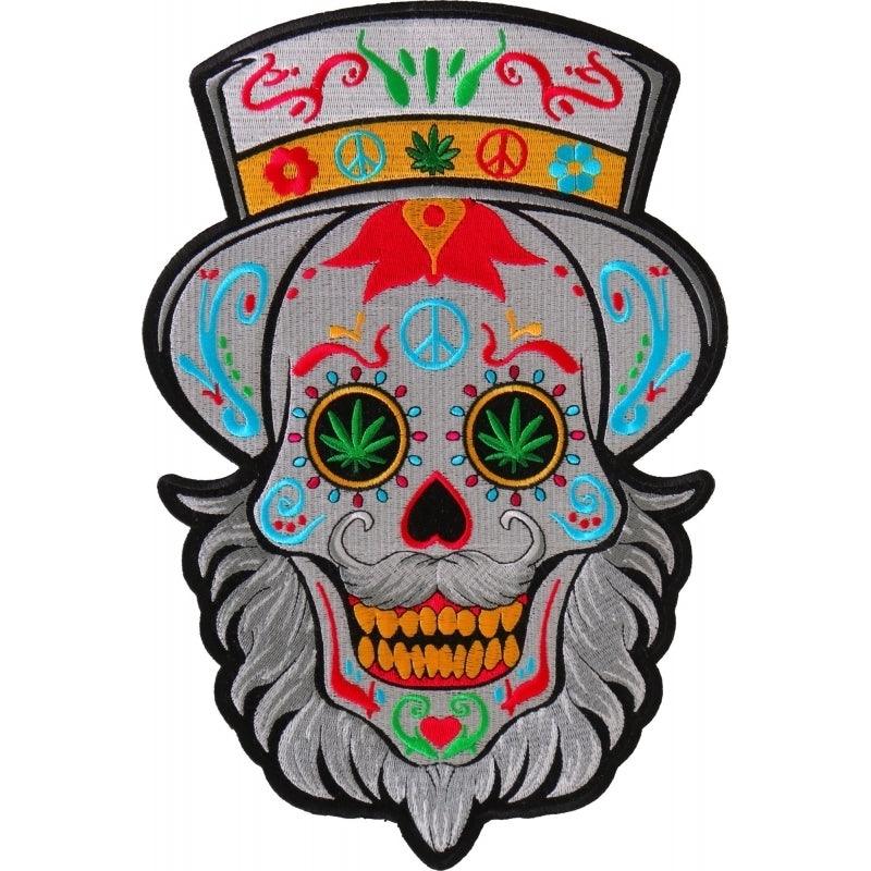 PL6704 Sugar Skull with Beard Large Back Patch - Wind Angels