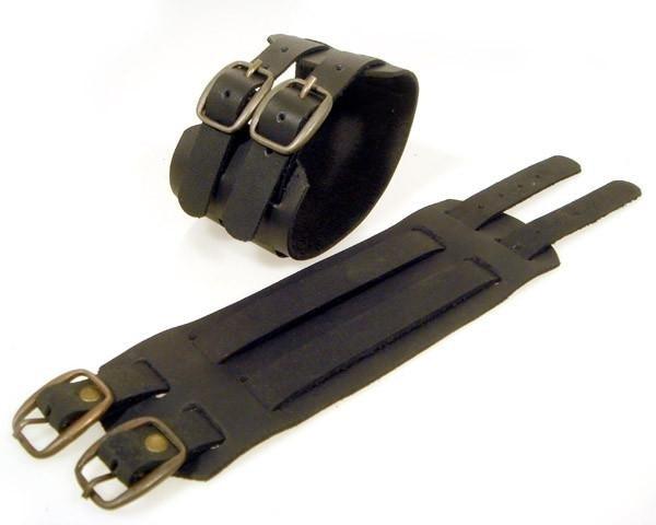 PV3209BLK Black Buckle Leather Cuff Bracelet with Belt Buckle Adj - Wind Angels
