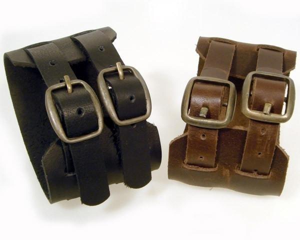 PV3209BLK Black Buckle Leather Cuff Bracelet with Belt Buckle Adj - Wind Angels