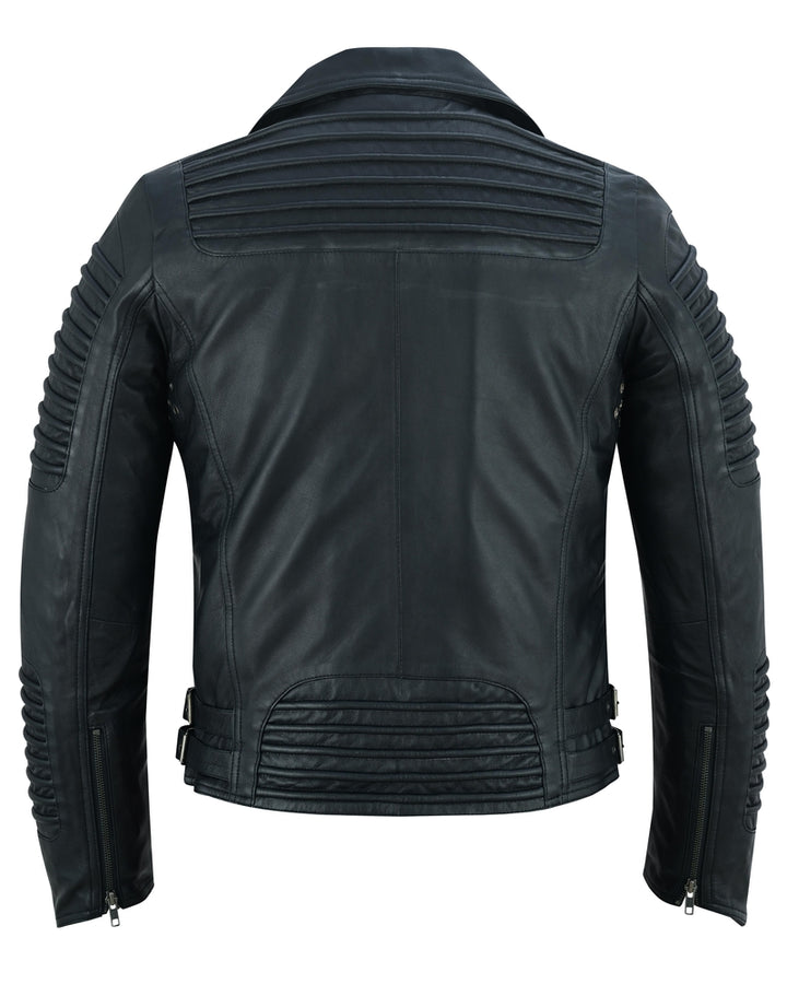 Black Ace Men's Black Fashion Leather Jacket with Ribbed Accents