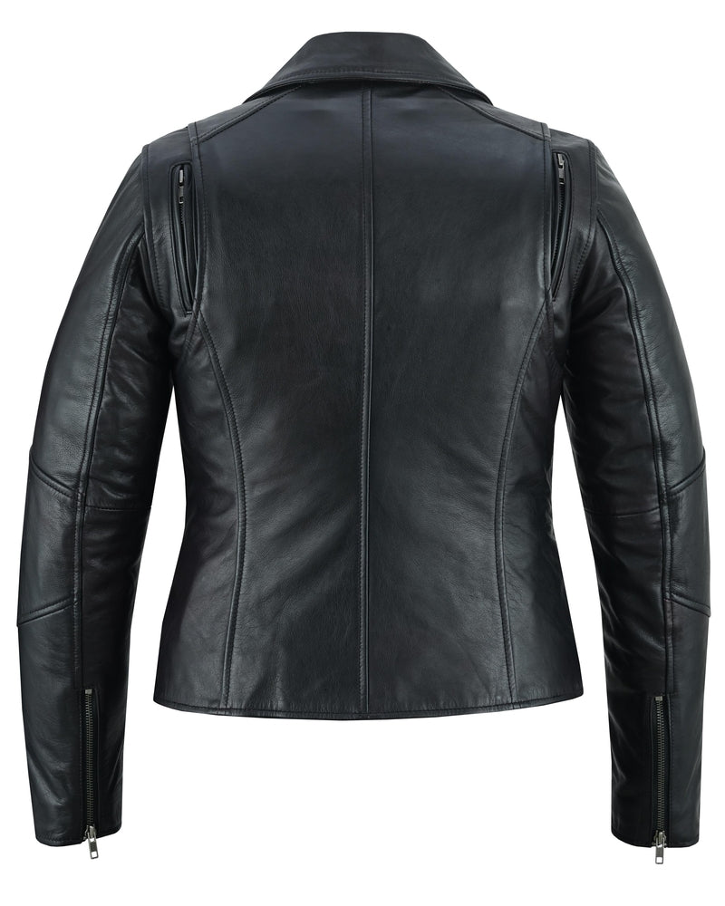 Black Pearl Women's Fashion Leather Jacket with Front Lace Accent