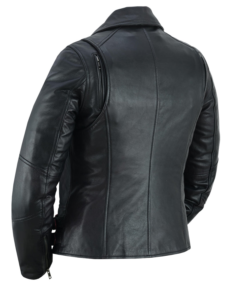 Black Pearl Women's Fashion Leather Jacket with Front Lace Accent