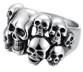 R102 Stainless Steel Multi-Skull Face Biker Ring - Wind Angels