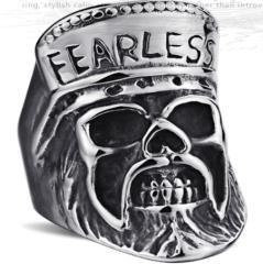 R110 Stainless Steel Fearless Skull Biker Ring - Wind Angels