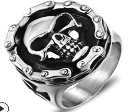 R113 Stainless Steel Biker Chain Skull Face Biker Ring - Wind Angels