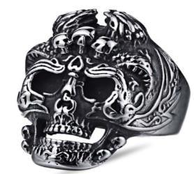 R114 Stainless Steel Skelator Skull Face Biker Ring - Wind Angels