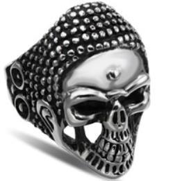 R123 Stainless Steel War Head Skull Biker Ring - Wind Angels