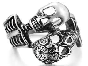 R126 Stainless Steel His And Her Skull Biker Ring - Wind Angels
