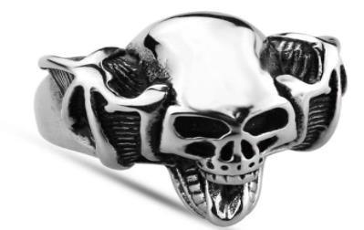 R128 Stainless Steel Handle Bar Skull Biker Ring - Wind Angels