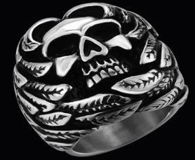 R141 Stainless Steel Feather Face Skull Biker Ring - Wind Angels