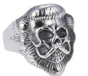 R143 Stainless Steel Lion Face Skull Biker Ring - Wind Angels