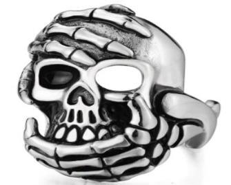 R183 Stainless Steel Hand Held Skull Biker Ring - Wind Angels