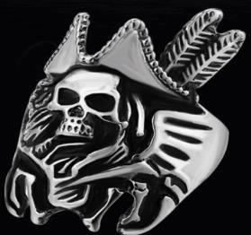 R189 Stainless Steel Pirate Hat Skull Face Biker Ring - Wind Angels